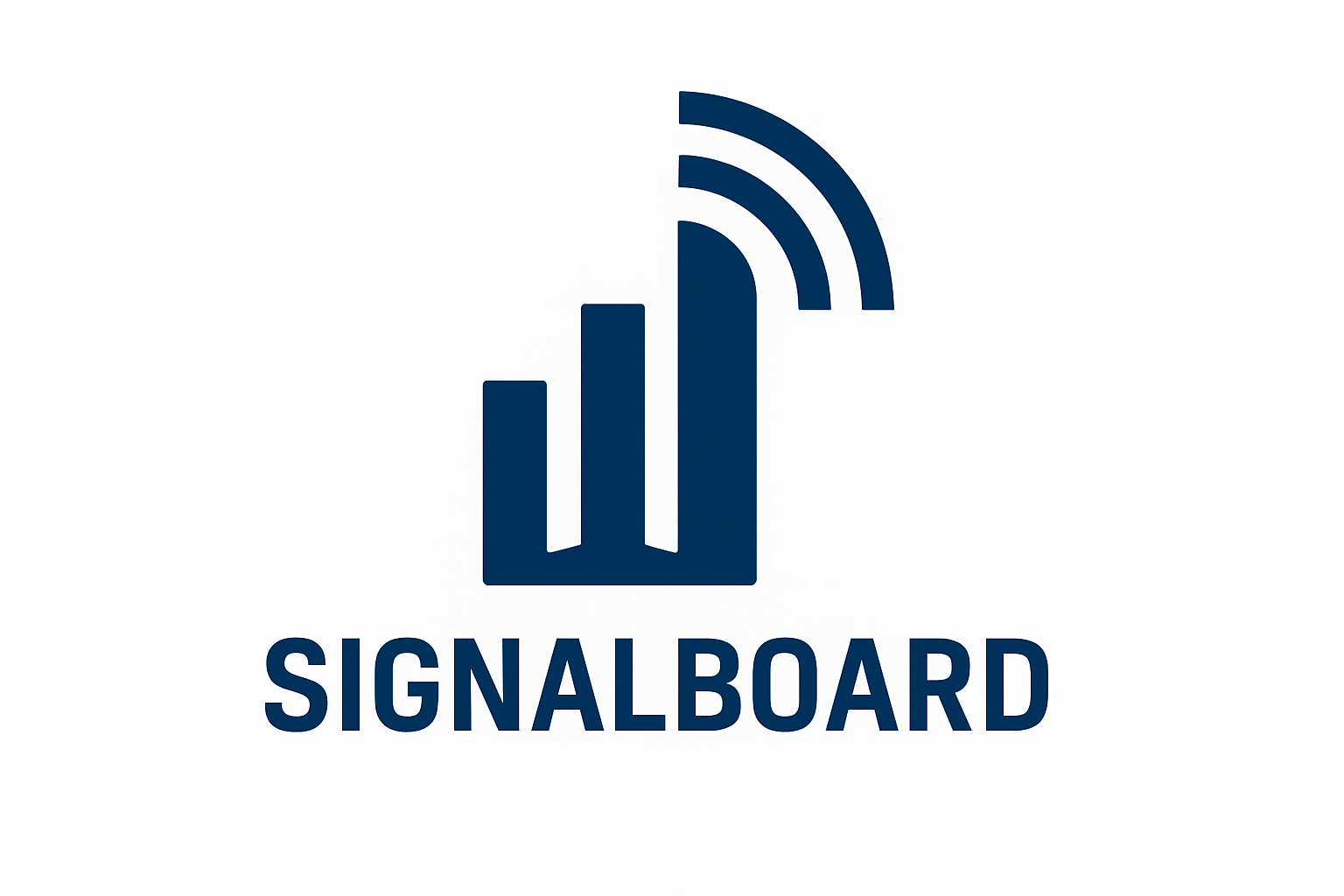 An image of a line graph with a wifi signal coming from the top of the last line. The word SignalBoard is under it